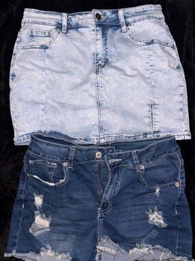 Two piece denim oneMini Skirts - Light Wash & Distressed Dark Wash shorts